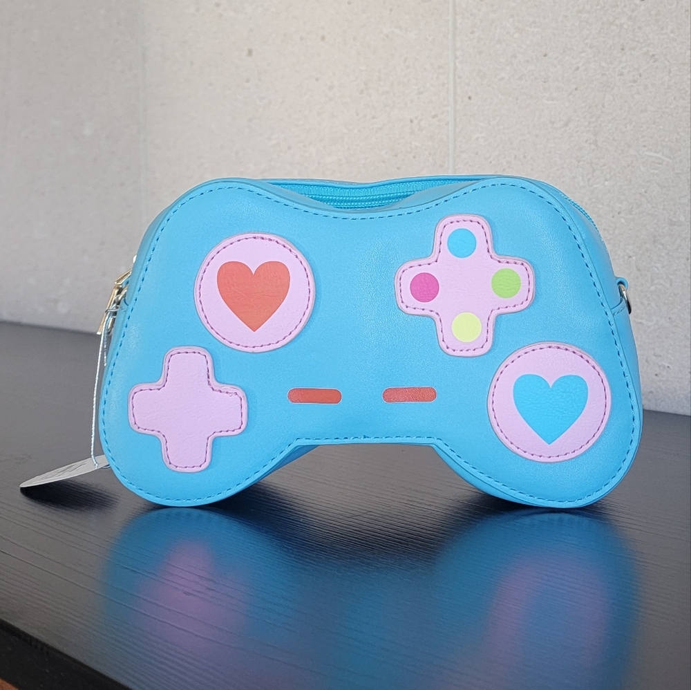 Blue and Pink Game Controller Shaped Bag